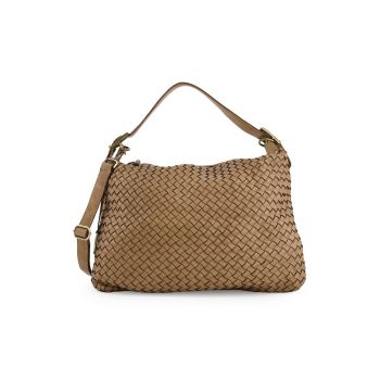 Geanta crossbody  din piele naturala - maro - 40x51x9cm - cu 3 buzunare interioare - curea detasabila max 120cm