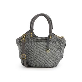 Geanta crossbody  piele naturala - gri - 36x23x11cm - curea detasabila max 61cm - 1 buzunar interior