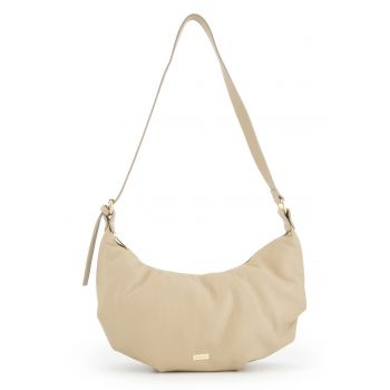 Geanta dama  crossbody - piele naturala - 2 compartimente - bej - 27x40x8cm