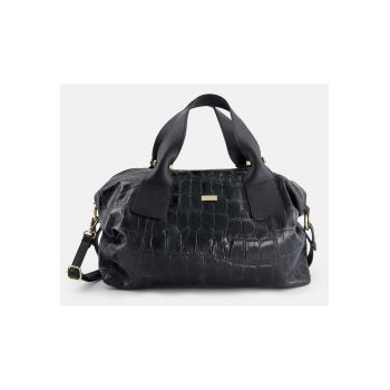 Geanta dama  shopper din piele intoarsa - neagra - 31x39x13cm - cu 4 buzunare interioare - curea detasabila 124cm
