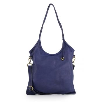 Geanta dama shopper  din piele naturala - granat - 36x37x8cm - cu 3 buzunare interioare - curea detasabila max. 108cm