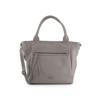 Geanta dama  shopper gri - piele naturala - 34x44x12cm - cu 3 compartimente interioare - curea detasabila 105cm