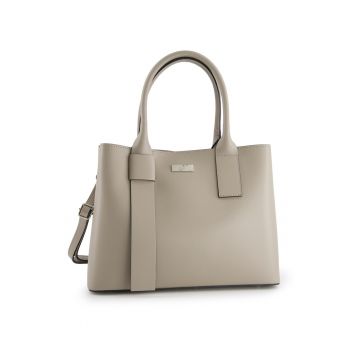 Geanta dama  Shopper - piele naturala - 3 compartimente - bej - 34x26x16cm