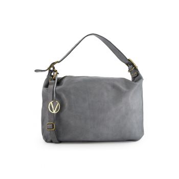 Geanta dama shopper -  piele naturala - gri - 36x52x9cm - cu 3 buzunare interioare - curea detasabila max. 109cm