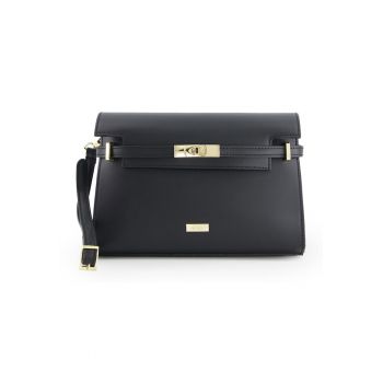 Geanta dama  tip bucket - piele naturala - 27x17x7cm - cu detalii aurii - curea detasabila