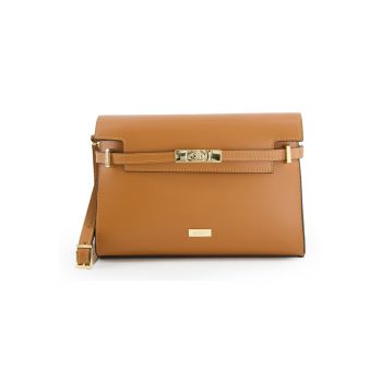 Geanta dama  tip bucket - piele naturala - 27x17x7cm - cu detalii aurii - curea detasabila