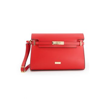 Geanta dama  tip bucket - piele naturala - 27x17x7cm - cu detalii aurii - curea detasabila