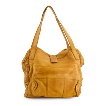 Geanta de dama  Shopper din piele naturala - maro - 35x40x11cm - 4 buzunare interioare - 2 buzunare exterioare