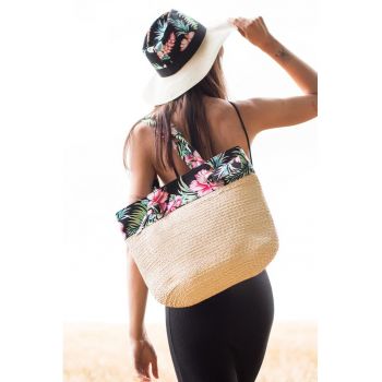 Geanta de paie cu imprimeu tropical