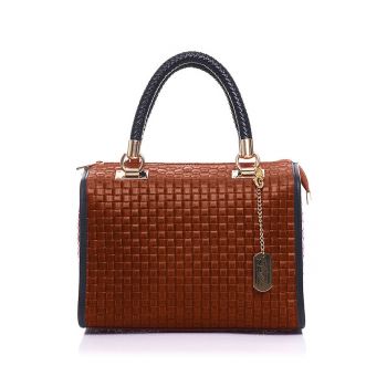 Geanta de piele cu bareta de umar si model tesut Viola