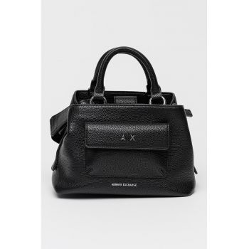 Geanta de piele ecologica cu bareta de umar si buzunar aplicat