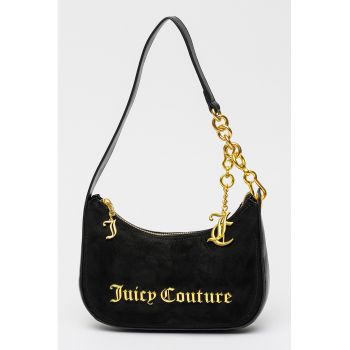 Geanta de piele intoarsa sintetica cu bareta de umar si logo Jasmine