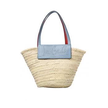 Geanta de plaja -  din piele naturala si paie - ecru - pentru femei