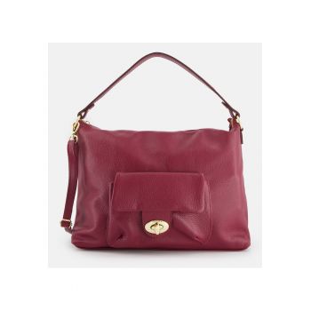 Geanta de umar  din piele naturala bordo - cu 2 buzunare externe - 1 buzunar intern - dimensiuni 28x45x13cm - curea detasabila max 117cm.