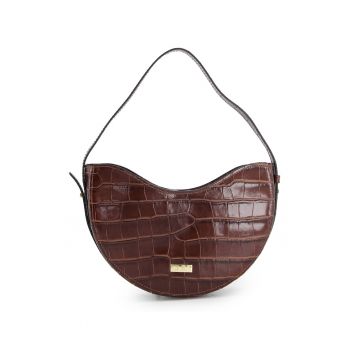 Geanta de umar  din piele naturala lacuita - maro - 25x14x6cm - cu un compartiment interior