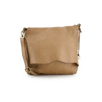 Geanta de umar din piele naturala  maro - 31x33x8cm - cu 3 buzunare interioare - curea detasabila max 111cm