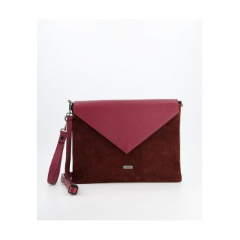 Geanta de umar -  Minaudiere - bordou - 24x34x2cm - piele naturala - interior textil - curea detasabila