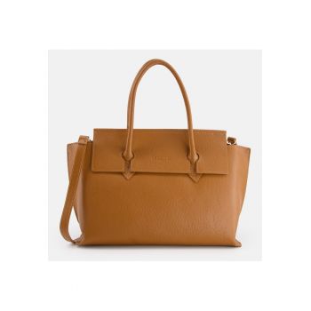 Geanta de umar -  model Shopper - piele naturala - 4 compartimente - maro - 36x23x10cm