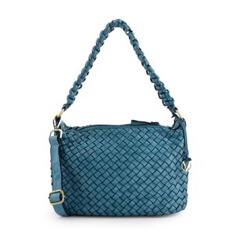 Geanta de umar pentru femei -  piele naturala - albastra - 38x23x12cm - curea detasabila 60cm