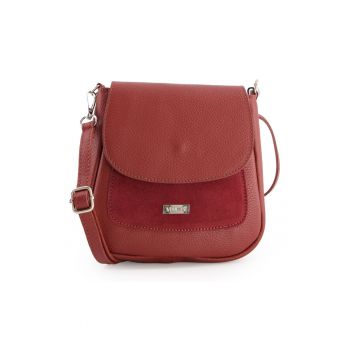 Geanta de umar -  piele naturala - rosie - 19x20x7cm - cu 3 buzunare - curea detasabila max 124cm