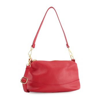 Geanta de umar  rosie - piele naturala - 16x26x10cm - cu 1 compartiment interior - curea detasabila 52cm - 1 buzunar exterior.