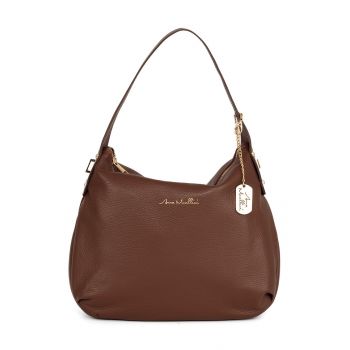 Geanta din piele cu bareta aditionala de umar - Maro scortisoara