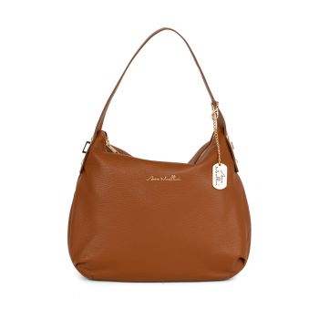 Geanta din piele cu bareta aditionala de umar - Maro scortisoara