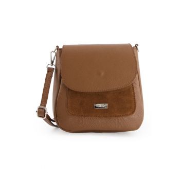 Geanta messenger  din piele naturala -19x20x7cm - cu 1 buzunar interior si 2 exterioare - curea detasabila