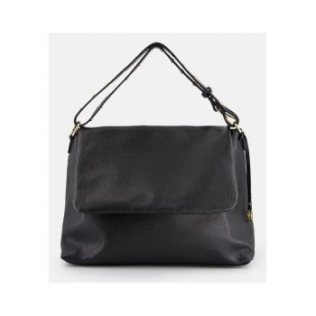 Geanta messenger pentru femei -  piele naturala - neagra - 36x27x13cm - lungime manere 48cm - curea max 98cm
