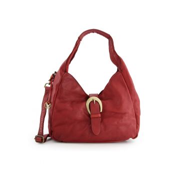 Geanta shopper dama  piele naturala - bordou - 27x44x15cm - 3 buzunare interioare - curea detasabila 103cm