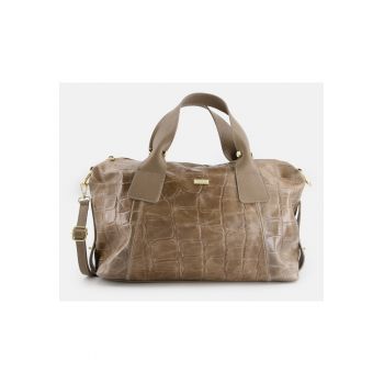 Geanta shopper  din piele intoarsa - maro - 31x39x13cm - cu 4 compartimente interioare - curea detasabila max 124cm