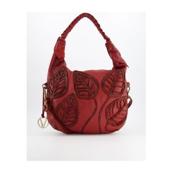 Geanta shopper din piele naturala  bordo - 33x40x6cm - cu 3 buzunare interioare - curea detasabila max 114cm