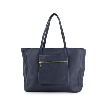 Geanta shopper din piele naturala  granat - 37x29x13cm - cu un buzunar exterior - manere de 52cm