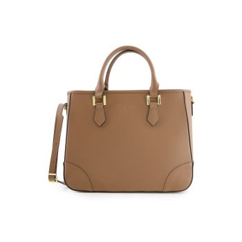 Geanta shopper din piele naturala -  maro - 33x26x11cm - 3 compartimente interioare - curea detasabila max 115cm