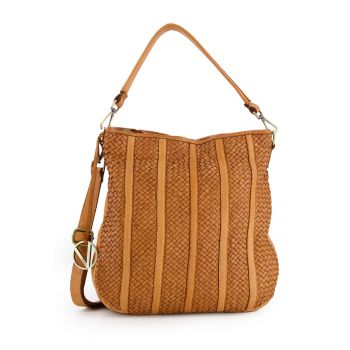 Geanta shopper din piele naturala -  maro - 35x37x12cm - cu 3 buzunare interioare - curea detasabila max. 122cm