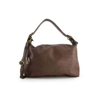 Geanta shopper din piele naturala  maro - 36x52x9cm - cu 3 buzunare interioare - curea detasabila max. 109cm