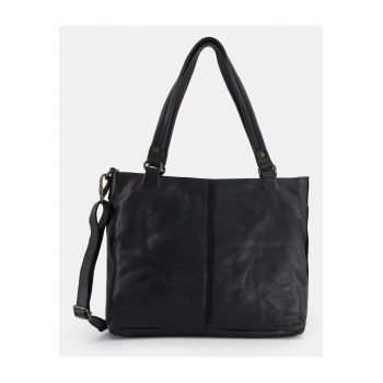 Geanta shopper  din piele naturala - neagra - 34x29x11cm - cu curea detasabila de max. 150cm - 3 buzunare interioare - 1 buzunar exterior