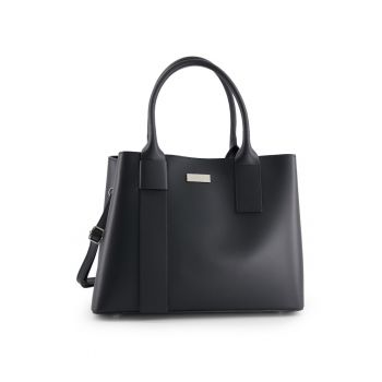 Geanta shopper din piele naturala  neagra - dimensiuni 26x34x16cm - cu 3 compartimente - curea detasabila 130cm
