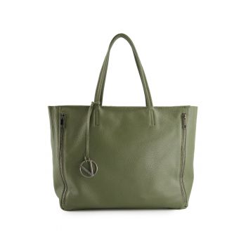Geanta shopper  din piele naturala - verde - 37x29x13cm - fara captuseala