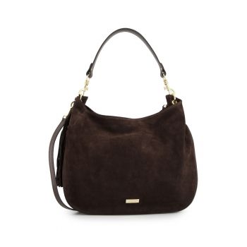 Geanta shopper  din zamsz natural - maro - 33x43x10cm - cu manere si curea detasabile