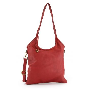 Geanta shopper pentru femei -  piele naturala - bordou - 36x37x8cm - cu 3 buzunare interioare - curea detasabila max. 108cm