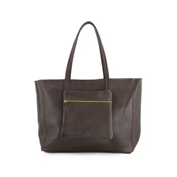 Geanta shopper pentru femei -  piele naturala - maro - 37x29x13cm