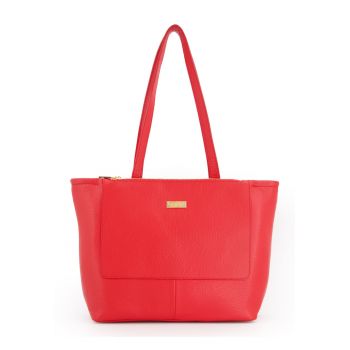 Geanta shopper pentru femei -  piele naturala - rosie - 32x28x13cm - 2 buzunare interioare - 2 buzunare exterioare