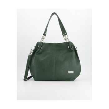 Geanta shopper pentru femei -  verde - piele naturala - 29x30x12cm - cu 3 compartimente interioare - curea detasabila.