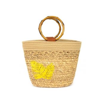 Geanta tip bucket din paie - cu aspect impletit Matera