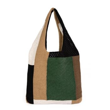 Geanta tote cu design colorblock si segmente crosetate Yuma