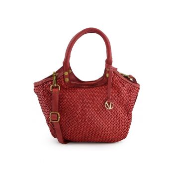 Geanta tote  piele naturala - bordou - 36x23x11cm - curea detasabila 61cm - 1 buzunar interior