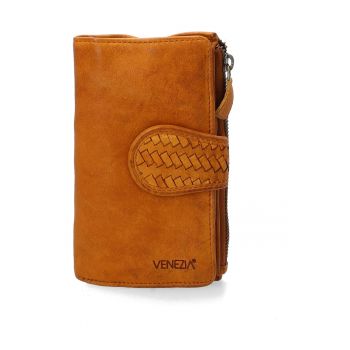 Portofel dama  piele naturala - maro - 16 -5x10x3cm - 1 buzunar exterior