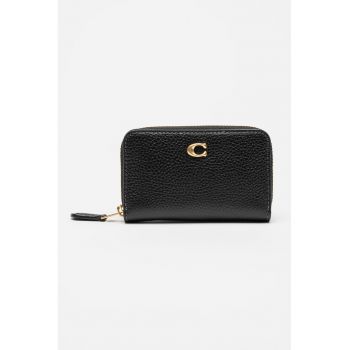 Portofel din piele cu aspect texturat si logo metalic