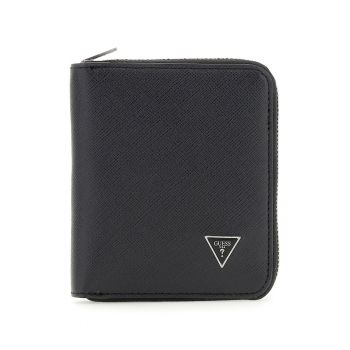 Portofel din piele cu logo metalic si fermoar